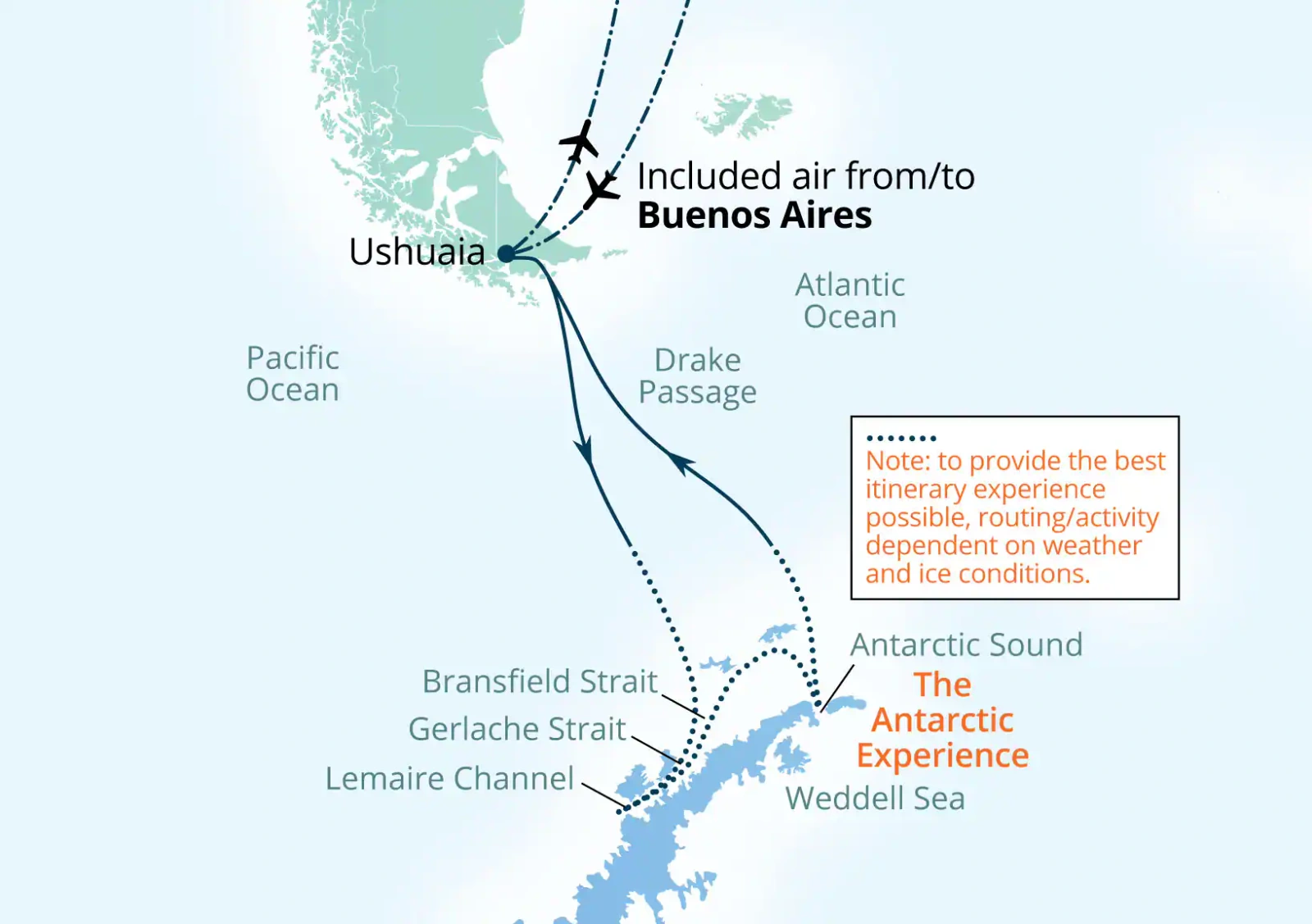 世邦追寻号 · 11天南极半岛 航线示意图