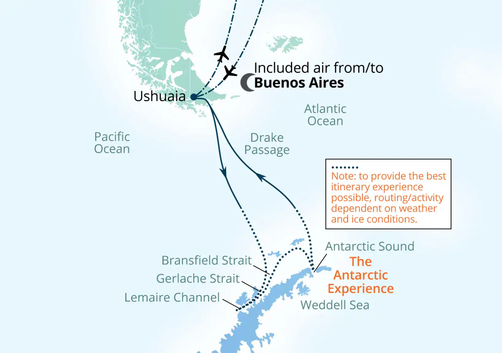 Seabourn Pursuit 世邦追寻号 11天南极半岛 航线图