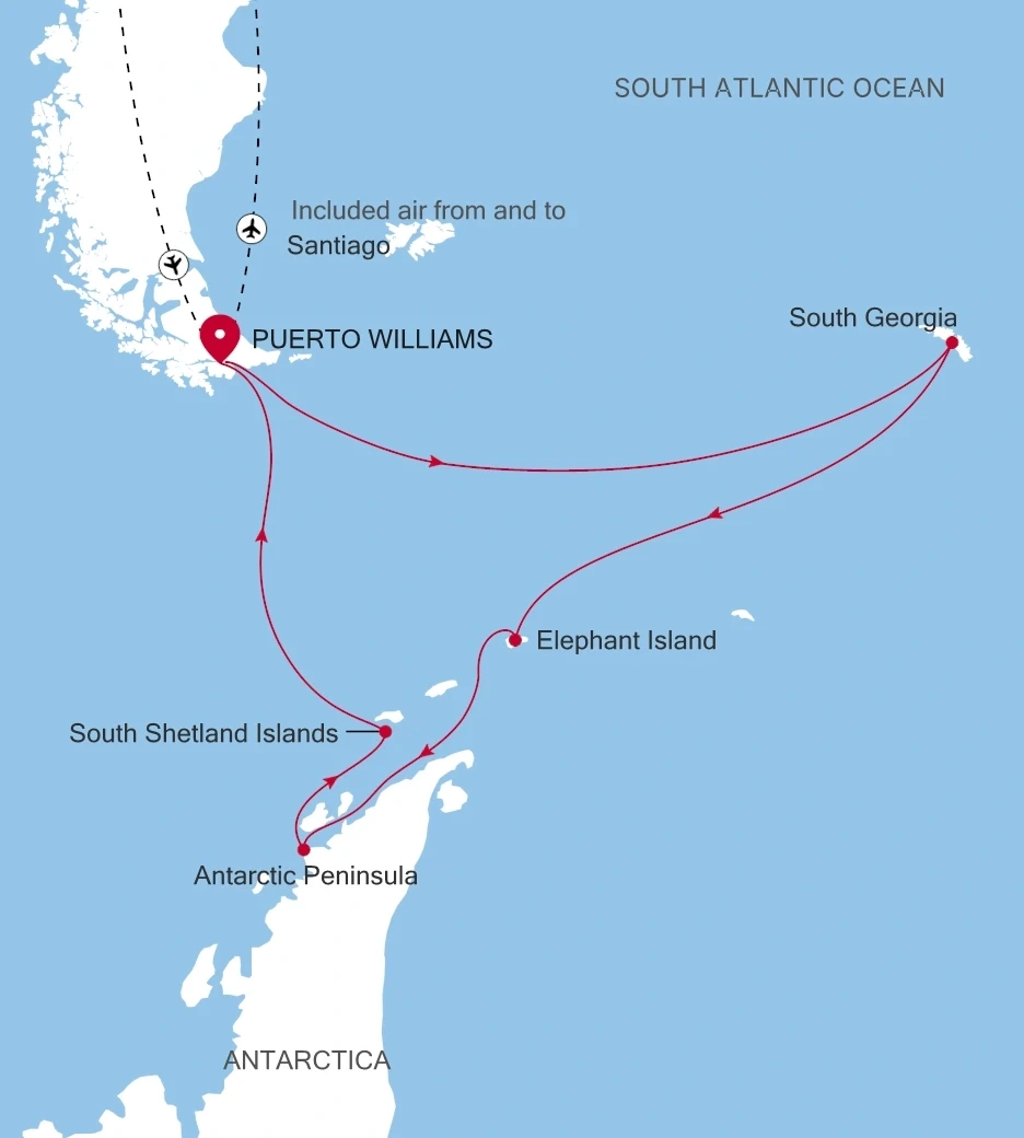 银海云彩号 · 南乔治亚与南极半岛 16天 航线图