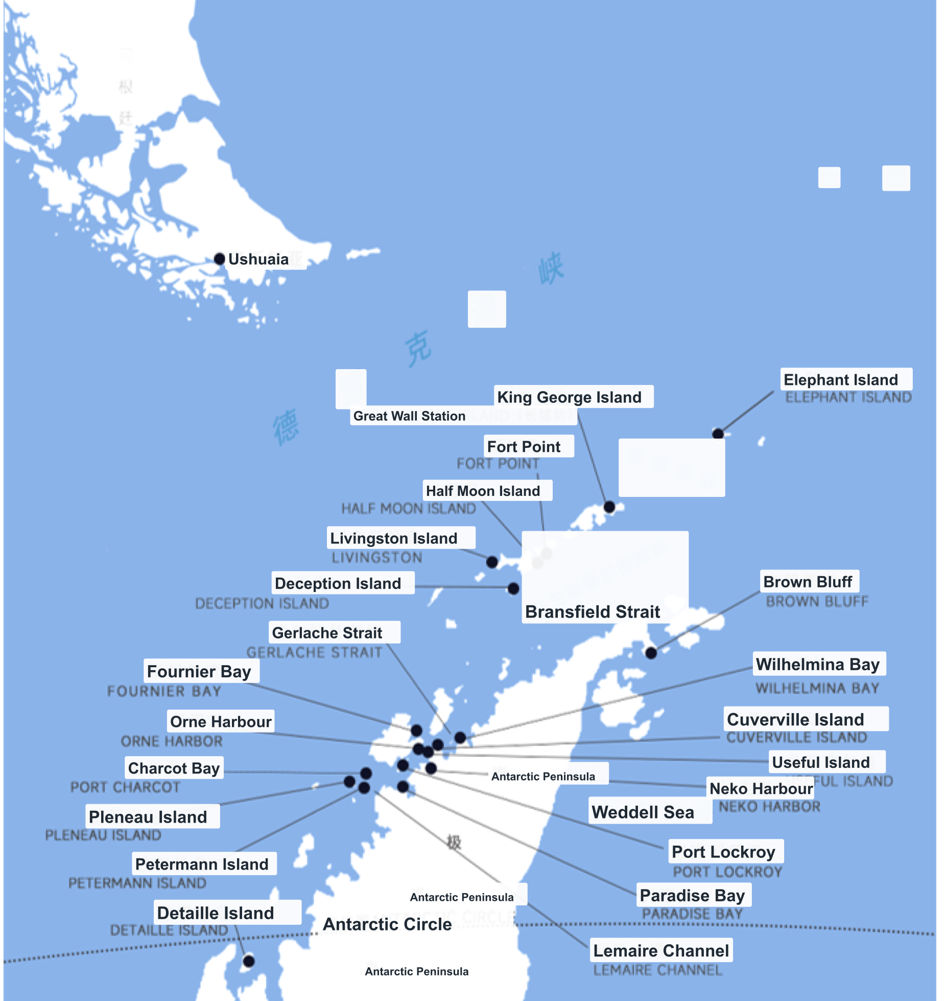 Antarctica Fly-Sail · Two Gateway Cities, 18 Days route map