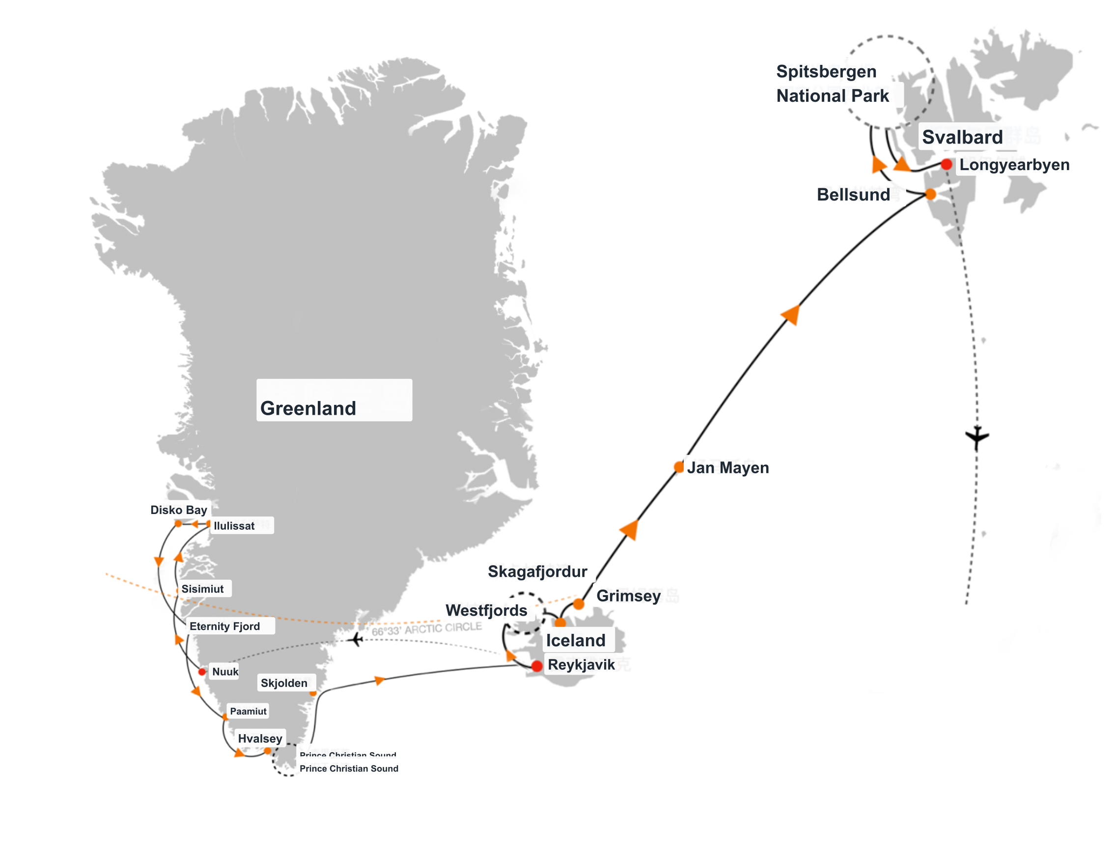 Arctic Grand Slam · Three High-Arctic Regions, 24 Days route map